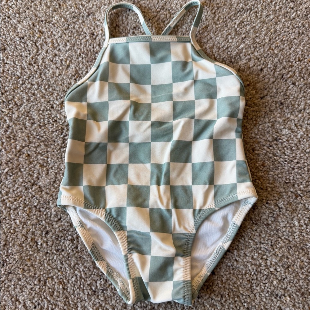 Rylee + Cru Blue and White Checkered Swimsuit